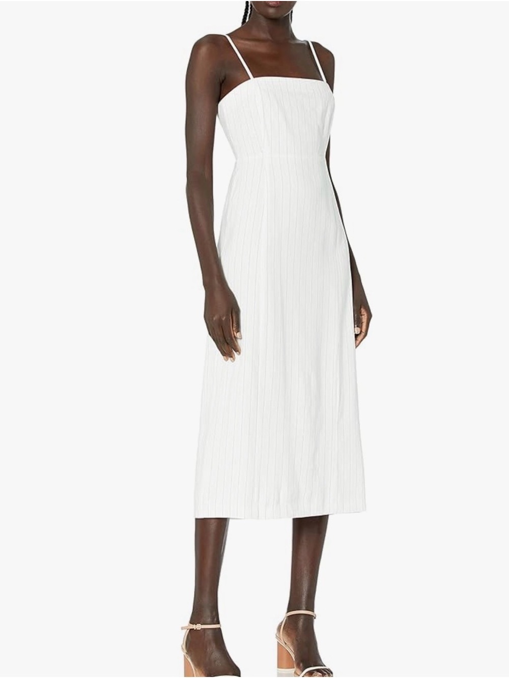 Theory White Pinstripe Midi Dress 6 Minimalist 90s-inspired silhouette
